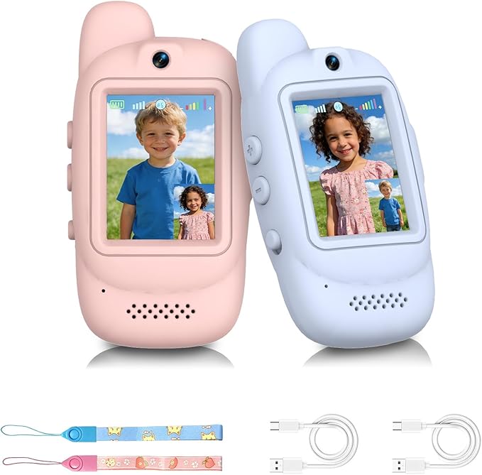 Video Walkie Talkies for Kids, 2 Pack Rechargeable Video Walkie Talkies for Age 3-12 Boys Girls, 1000 Feet Range, 2.0” IPS Screen Display & Voice Changer, for Indoor Outdoor Travel Hiking