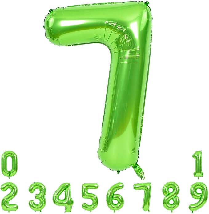 TONIFUL 40 Inch Large Green Numbers Balloons 0-9, Number 7 Digital 7 Helium Foil Mylar Big Number Balloons for 2026 Graduation New Year Eve Birthday Party Anniversary Supplies Decorations