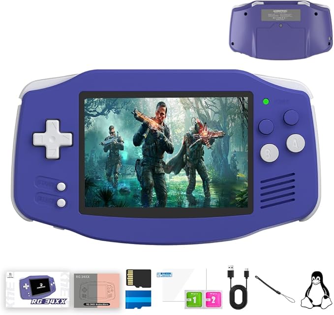 RG 34XX Retro Handheld Game Console Linux 64-bit 3.4 inch IPS Screen 32+64G Card RG 34XX Portable Gaming Console 5000+ Preloaded Games 3500mAh Battery Compatible with WiFi HDMI Bluetooth Indigo