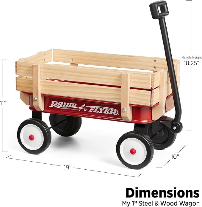 Radio Flyer Mini Steel and Wood Wagon for Kids, 19" Toy Wagon for Kids Aged 1.5+, with Teddy Bear, Play-Size Version of the Classic, Durable Wheels, Working Handle, for Toys, Crafts & Gift Displays