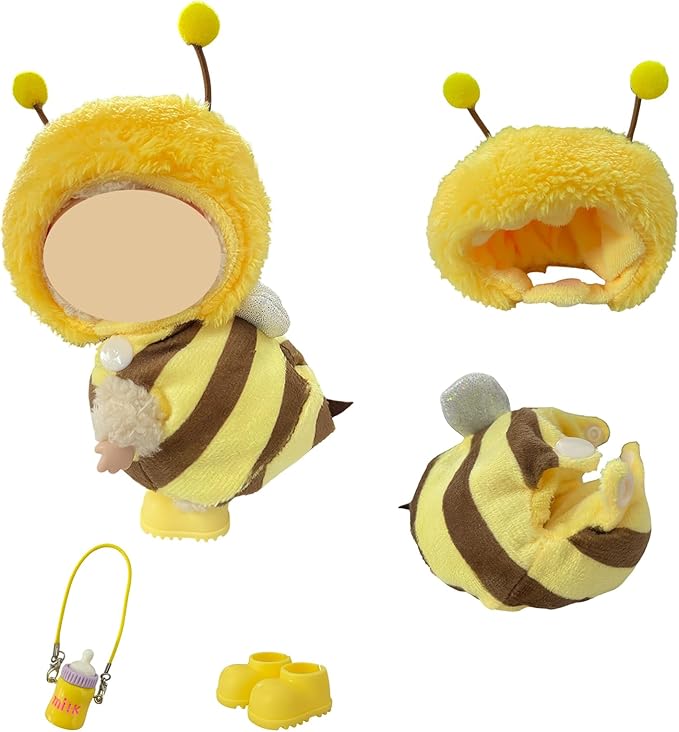 3PCS Animal Costume Outfits for 17cm Dolls, Include Blue Shark, Pink Dinosaur and Yellow Bee Clothes with Shoes and Mini Bags, Cute Dress Up Accessories for Plush, (No Dolls)