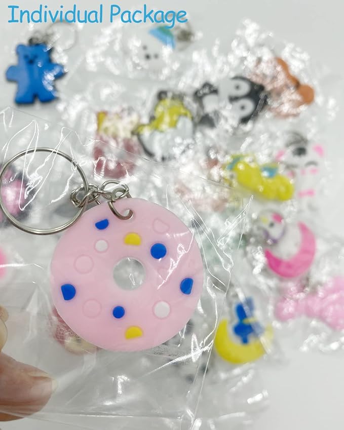 100pcs Cartoon Keychain for Kids Party Favors, Mini Cute Keyring for Classroom Prizes, Birthday Christmas Party Favors Gift, Goodie Bag Stuffers Supplies, 20 Colors