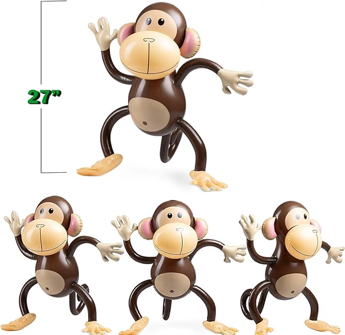 Inflatable Monkeys 27 Inch, 3-Pack Monkey Safari Party Supplies Inflatable Safari Animals Monkey Themed Birthday Party Decorations for Safari, Jungle Themed Birthdays, Blow up Party Favors Supplies
