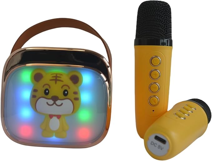 Mini Karaoke Machine for Kids Adults,Birthday Gift3,4,5, 6,7,8,9,10,11,12+Years Old,LED Portable Bluetooth Speaker with 2 Wireless Microphones,Small Music Gifts Toys for Girls Boys Singing