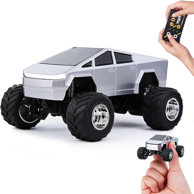 Mini Rc Truck, 1:64 Scale Monster Truck Remote Control Car with Lights, 2.4Ghz & APP Remote Control, Rechargeable Alloy Shell Mini RC Cars with Lights, Speed/Steering Adjustable (Silver)