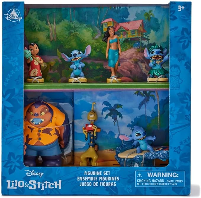 Disney Store Official Lilo & Stitch Figure Set – 7 Fully Sculpted Disney Figures Including Lilo, Stitch, Nani & More in Double-Tiered Box with Scenic Backgrounds