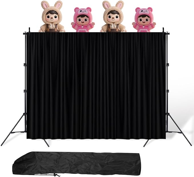 Classroom Puppet Stage, 6.6x9.8FT Portable Tripod Puppet Theater Portable Stage for School, Church, Equipped with Two Tripods, Crossbars, Curtains and Carrying Bags（Doll not Included）