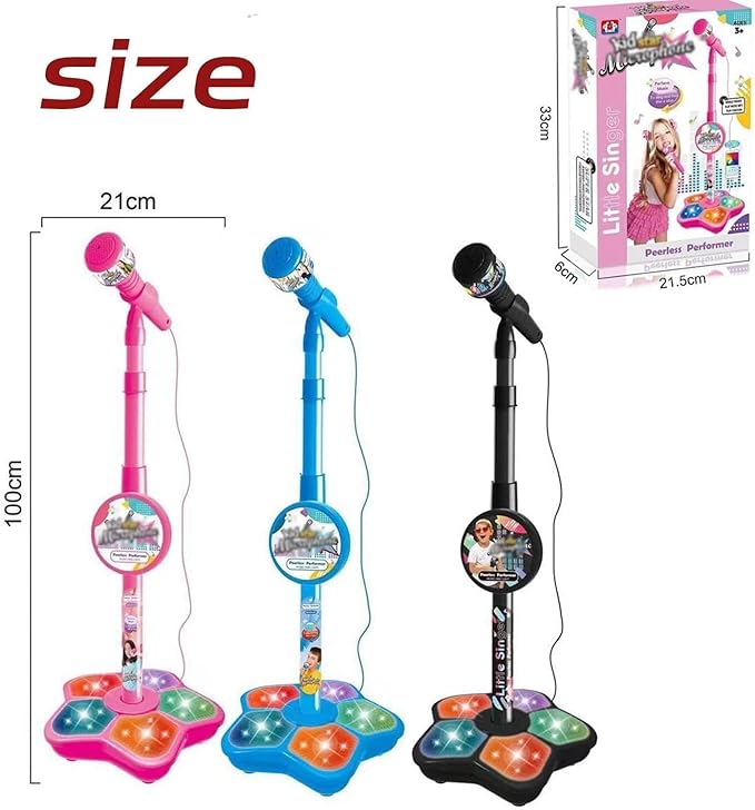 All in One Microphone Toy for Kids, 2026 New Kids Microphone with Adjustable Stand, Karaoke Microphone with Speaker & Colorful LED, for Phones, MP3 & Tablets, for Boys Girls (Blue)
