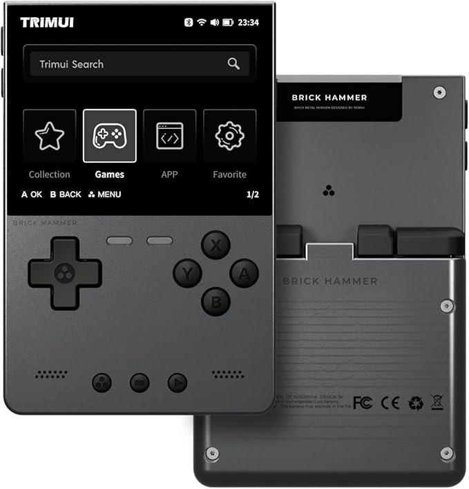 TRIMUI Brick Hammer Retro Handheld Game Console – Metal CNC Aluminum Alloy Body, 3.2" IPS Screen, 8GB Storage, Expandable to 1TB, Built-in 3000mAh Battery (Grey-No Card)