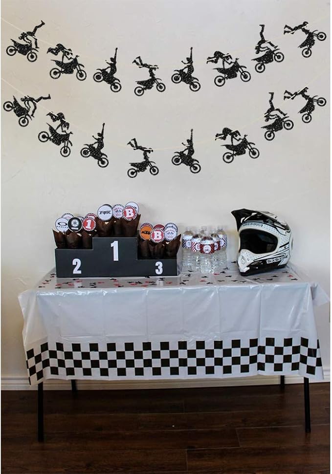 Motorcycle Theme Banner Garland Party Supplies for Man's or Boy's Birthday & Riding Party Room Wall Decorations