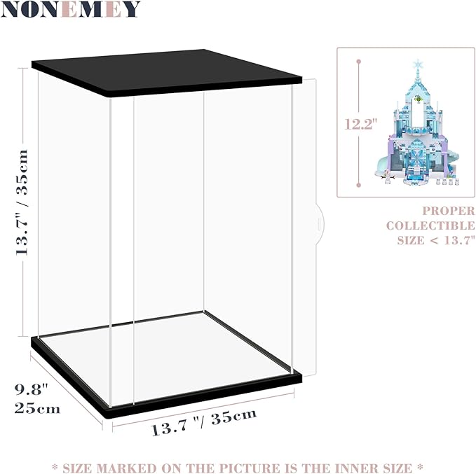 NONEMEY Clear Acrylic Display Case with Remote Control Light for Collectibles, Dustproof Model Showcase Organizer Box, Display Case for Collectibles(13.8x10x13.8inch,35x25x35cm)