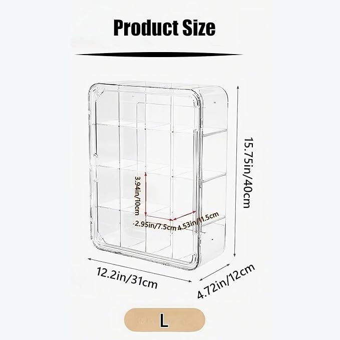 Wall Mount Acrylic Display Case 16-Cell Magnetic Door Shelf for Collectibles, Space-Saving Dust-Proof Showcase w/ Removable Grids (L-16 Cel(15.75x12.2x4.72in))