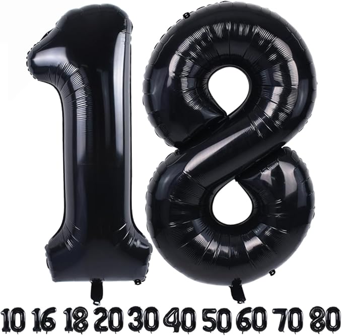 TONIFUL 40 Inch Large Black Number 18 Balloons Giant Digital 18 or 81 Helium Foil Mylar Big Number Balloons for 2026 Graduation New Year Eve 18th or 81st Birthday Party 18th or 81st Anniversary