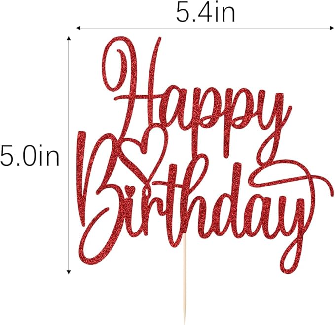 Handmade Glitter Happy Birthday Cake Topper- Fabulous Cake Decoration，Anniversary/Birthday Party Decoration Supplies (red)