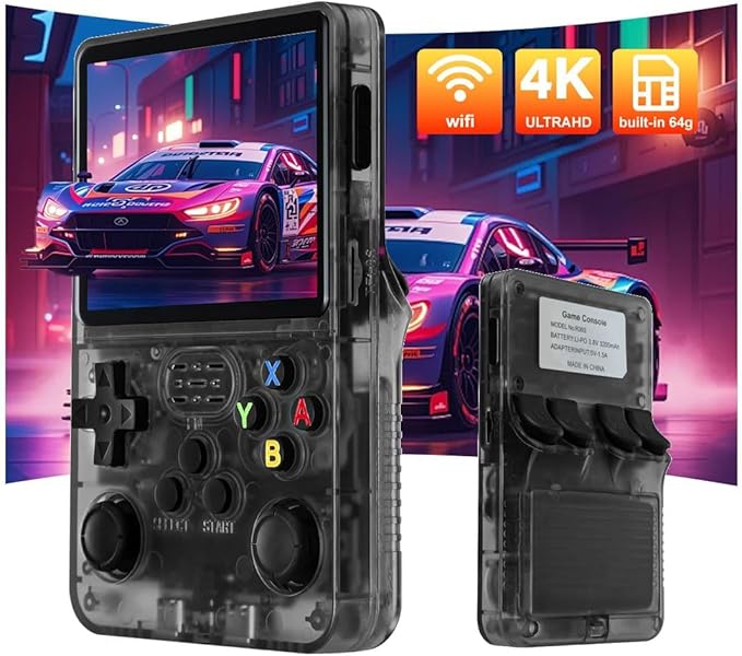 Retro Handheld Game Console, 3.5-inch IPS HD Screen, 64GB Storage, 1500 Games, Linux System (Black)