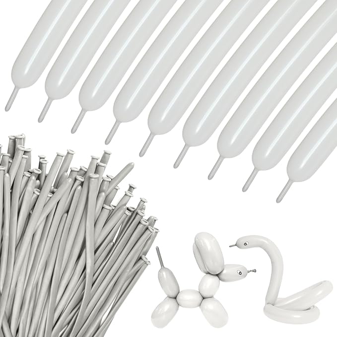 100Pcs Sand White 260 balloons, Thickening Latex Cream 260q Balloons for Animal Model, Long Twisting Balloons for Halloween Xmas Presents, Animal Shape Weddings, Birthdays Clowns.(Sand white)