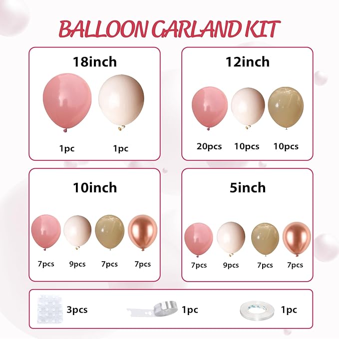 Boho Balloon Arch Kit,Retro Dusty Pink Apricot Brown Rose Gold Pastel Balloons for Girl Baby Shower Decorations Bridal Boho Wedding Engagement Anniversary Pink Birthday Party Decorations