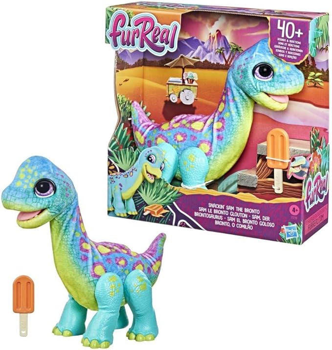 FurReal Snackin' Sam The Bronto, Interactive Pets, 40+ Sounds and Reactions, Electronic Pets, Plush Dinosaur Toys for 4 Year Old Girls and Boys
