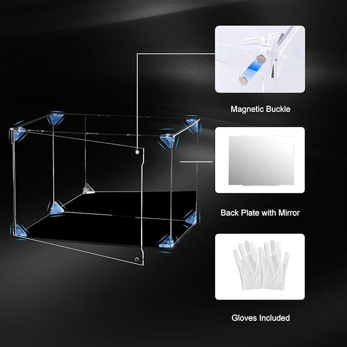 Acrylic Display Case Clear Action Figure Display Case with Mirrored Back, Dustproof Protection Display Box Alternative Glass Case for Collectibles Figures Models Doll Toys (12x8x8 inch, 30x20x20 cm)
