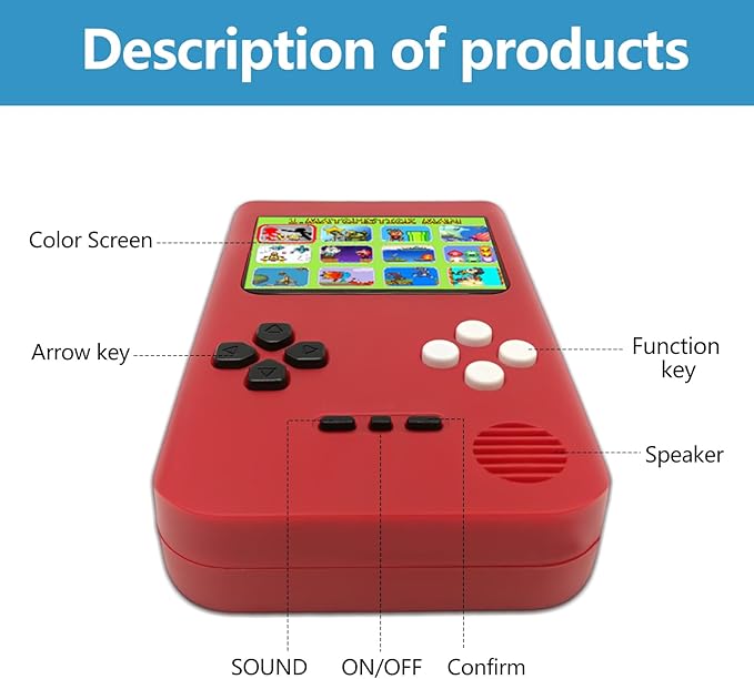 Handheld Game Console -2.4-inch HD Screen, 218 Video Games, Mini Arcade Electronic Toy Birthday Gift, Suitable for Children and Adults, Needs 3 AAA Batteries (Red)