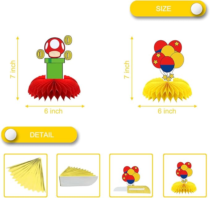 8Pcs Super Brother Birthday Party Supplies,Super Brother Honeycomb Centerpieces,Super Brother Theme 3D Table Decorations