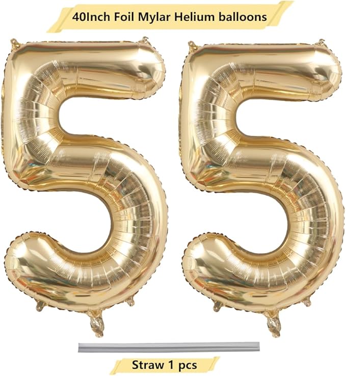 40 Inch Light Gold 55 Number Balloons White Gold Giant 55 Foil Mylar Helium Large Digital Balloon Champagne Gold Birthday Number Jumbo Balloon 55 Anniversary Events Party Decorations Supplies