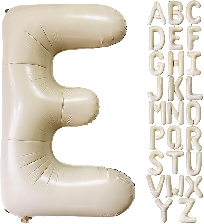 Lovoir 40 Inch Cream White Letter E Balloons, 1 Pcs, Unisex Adults, Wedding & Birthday Occasion, Letters Balloons, Mylar Foil Material, Self Sealing