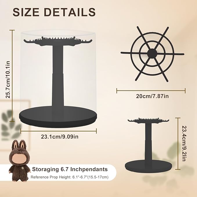 Rotating Display Case with LED Lights for Action Figures & Collectibles – 6.7 Inch Acrylic Showcase Dustproof Storage Box for Labubu, Art Toys & Mini Figures (Black)