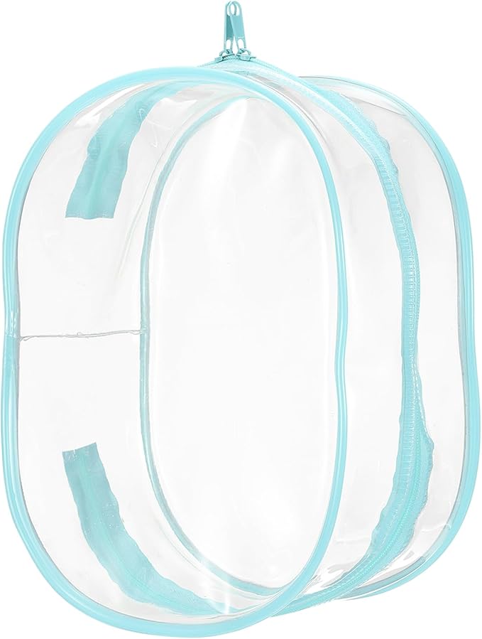 uxcell Figure Display Bag, 6 x 3.7 x 8.7 Inch PVC Oval Portable Dolls Pouch Carrying Case Storage Bag Keychain Charm for Showing Off Boxes Dolls, Sky Blue