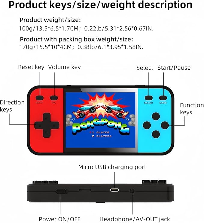 3-inch Screen Dual Color 16bit Video Game Console Built-in 240 Games Support AV-Out Children's Handheld Game Device Retro Nostalgia Game Toys Kid's Gift Travel Leisure Companion