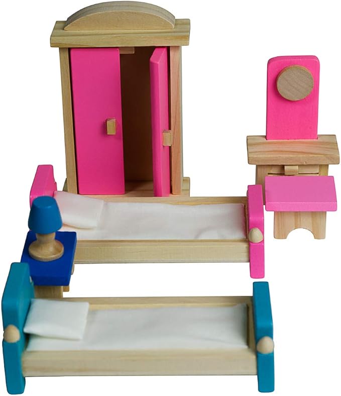 Seanmi Wooden Dollhouse Furniture - 5 Sets, 1:12 Scale Doll House Furnishings, 35 Pieces of Dollhouse Accessories (Living Room, Kitchen, Dining Room, Bedroom, Bathroom)