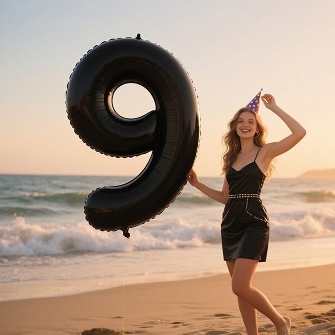 40 Inch Large Black Number 9 Balloons Foil Balloons 19th 39th 49th 59th 69th Giant Number Balloons for Men Women Birthday Party Anniversary Celebration Decorations