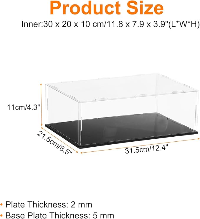uxcell Acrylic Clear Display Case for Collectibles Self-Assemble Display Clear Boxes with Black Base Dustproof Countertop Storage Box for Collectibles Action Figure, 11.8 x 7.9 x 3.9 Inch