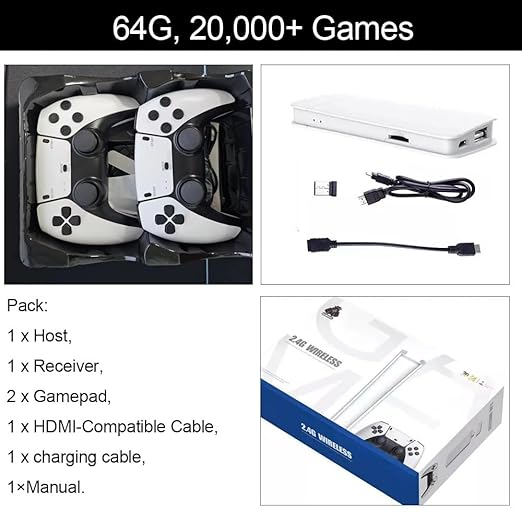 M15 Retro Gaming Console - Plug & Play HDMI TV Game Stick with 20,000+ Preloaded Classic Games, 4K Output, 2 Wireless Controllers for Family & Adults - 64GB Built-in (2026 Edition)