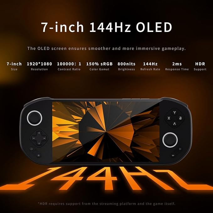 Mangmi Pocket Max Game Console,7 Inch OLED Android 13 System 8000mAh Battery Video Games Consoles,with DDR4+128G TF Card and Wireless Networt Console Casual Game Console RGB Joystick/6-Axis(Gray)