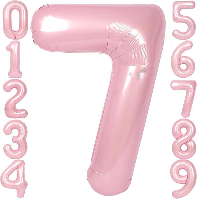 SUWEN 40 Inch Pink Large 7 Number Balloons Big Foil Helium Number Balloons 0-9 Jumbo Happy 7th Mylar Birthday Party Decorations for Girl Anniversary Party Supplies