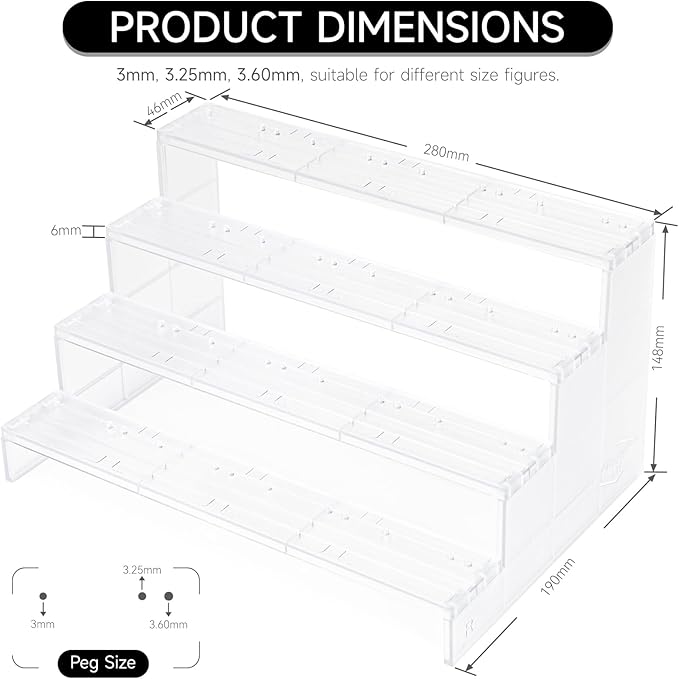 6 inch Acrylic Riser Display Shelf,Clear Action Figures Stands With PEG,4 Tier Toy Collectibles Organizer Compatible with 1/12 Scale Action Figure Toy (Only Fit For 6 inch SW Black Series Figure Toy-Clear)