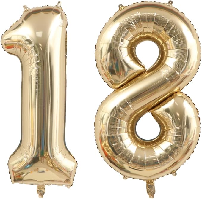 40 Inch Light Gold 18 Number Balloons White Gold Giant 18 Foil Mylar Helium Large Digital Balloon Champagne Gold Birthday Numbers Jumbo Balloons 18th or 81st Anniversary Party Decorations Supplies