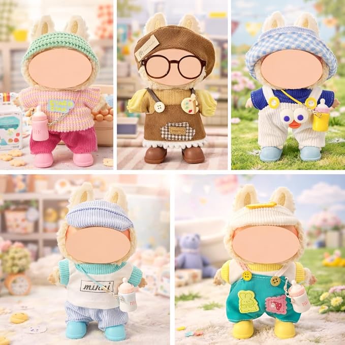 5-Pack Doll Clothes Set for 15–17cm Dolls, Includes 5 Cute Colorful Outfits with Hats and Doll Accessories, Perfect for Play and Display, Doll Accessories for Collectors (No Dolls)