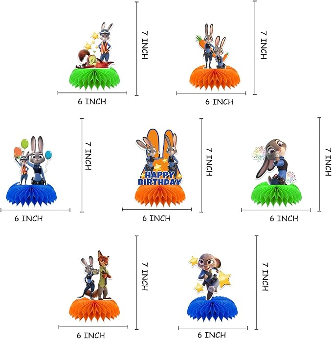 7Pcs Cute Animal Honeycomb Table Centerpiece, Movie Themed Party Supplies, 3D Cartoon Desktop Decorations, Birthday Party Decorations Supplies