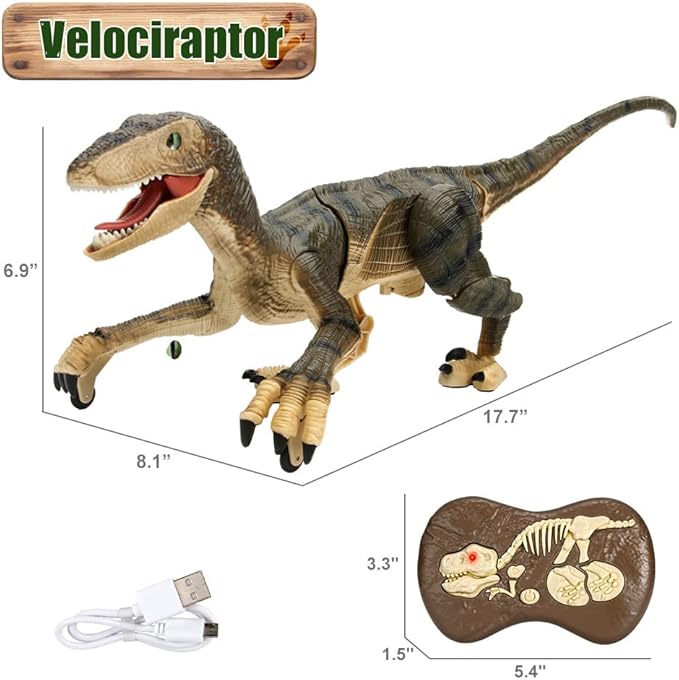 Mini Tudou Large Remote Control Dinosaur Toys 17.7",Electronic Walking Toys with LED Light Up&Realistic Simulation Sounds,2.4Ghz Velociraptor Robot Toy,RC Dinosaur Toy for Boys Kids Age 5 6 7 8 9