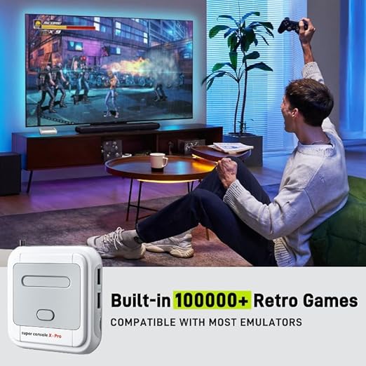 Kinhank Super Console X Pro with 100000+ Games,TV & Game System in 1, Mini Retro Game Consoles for 4K HD/AV Output,Compatible with 63+ Emulators,2 Game Controllers