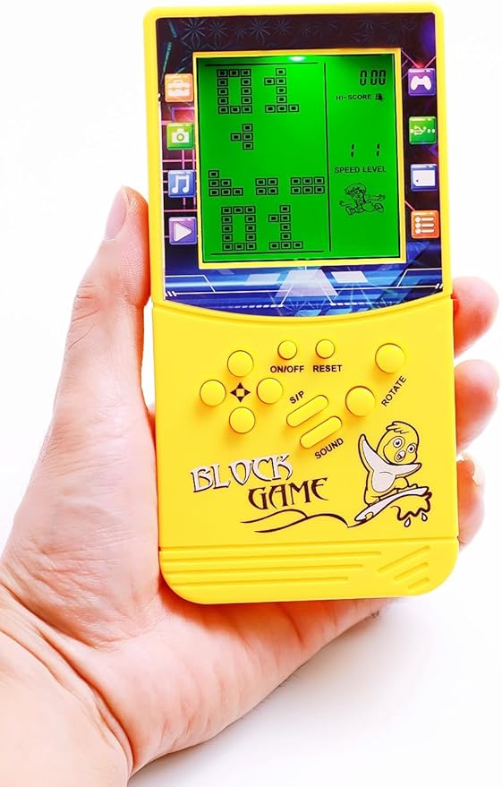 New Large Screen Brick Game Console Green Backlight Built-in 23 Multi-Mode Block Games Classic Nostalgia Puzzle Speed and Difficulty can be Adjusted Suitable as a Gift for Kids (Yellow)
