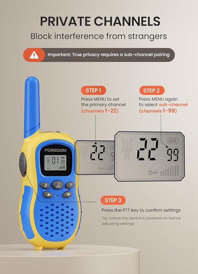 FOREDOM Rechargeable Walkie Talkies for Kids Walkie Talkies Long Range for Boy & Girl Age 3 to 12 Year Old Birthday Toys with Flashlight, 2 Pack
