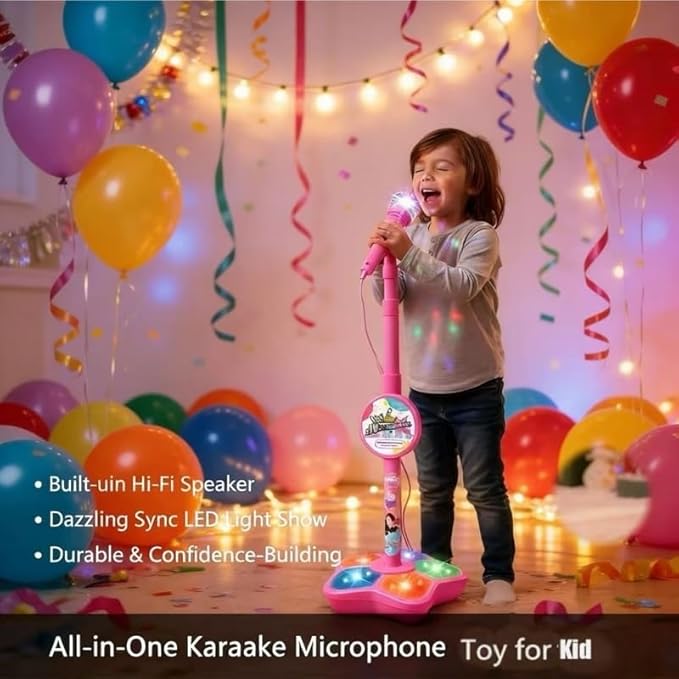 2026 New All-in-Ones Microphone Toy,Kids Microphone with Stand Adjustablewith Adjustable Stand, Colorful Lights, and Echo Effect, for Boys and Girls Christmas Birthday (Pink)