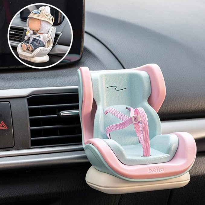 Labubu Compatible Car Safety Seat Model – OB11 Doll Display Stand for Vehicle or Desktop Decoration, Collectible Toy Accessories (Orange&Blue)