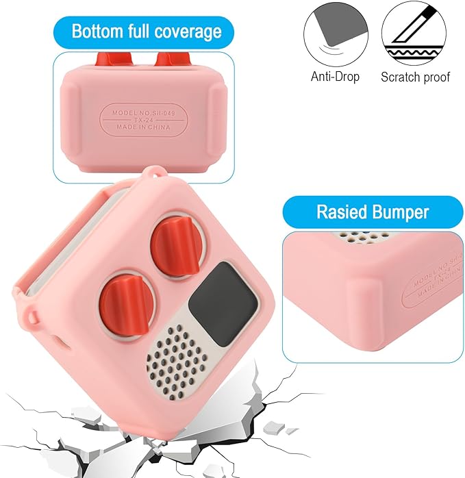 TXEsign Silicone Case Cover for Yoto Mini (2024 Edition), Travel Carrying Case with Adjustable Shoulder Strap Protective Cover for Yoto Mini Player (Pink)