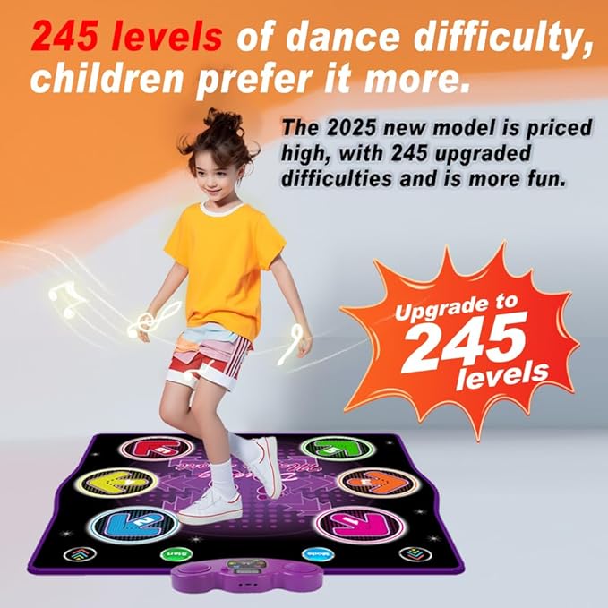 Dance mat Toys for Kids Ages 3-12 and Adults, Electronic Dance Pad with Light-up 6-Button Connectable to Cell Phone, Musical Dance Toys with 6 Game Modes