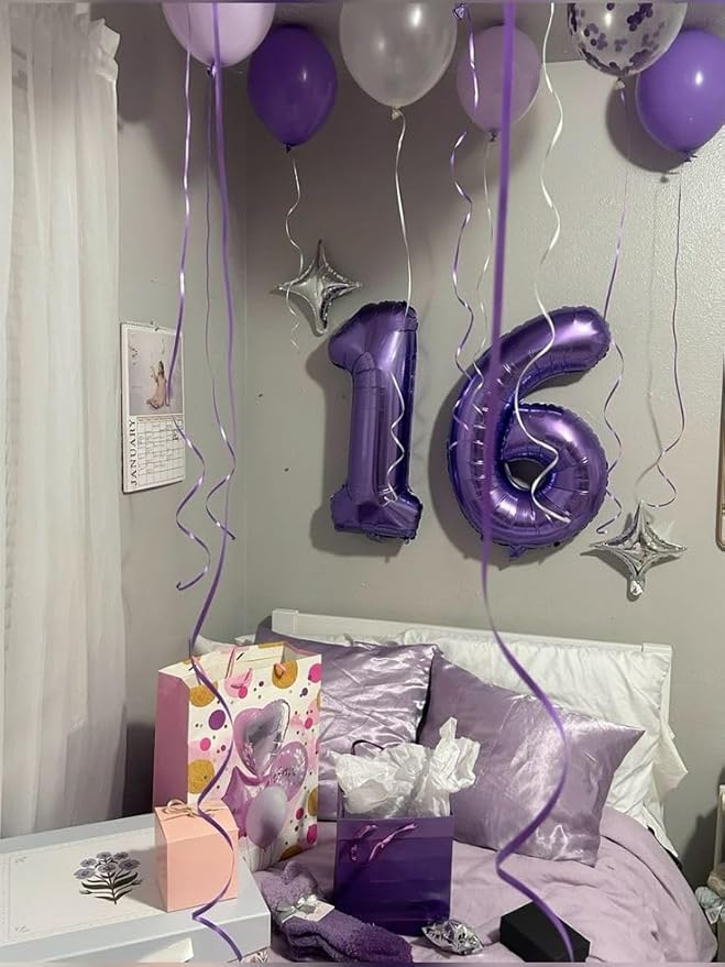 Balloon 15 Number, 40 Inch 15th Birthday Decorations for 1 5 15 51, Purple Big Foil Number Balloons for Wedding Store Anniversary Party Supplies