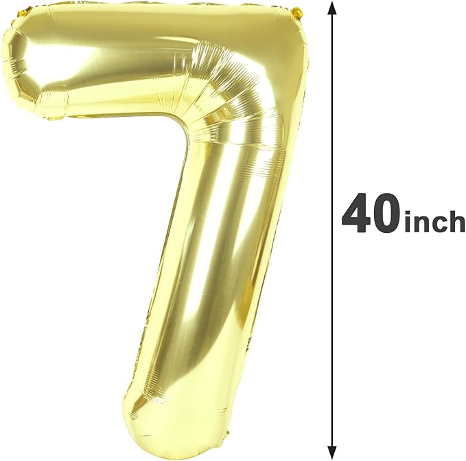 Champagne Gold Number 7 Birthday Balloon 40 Inch, Digital Balloons for 7 17 27 70 77 Party Celebration Decorations Supplies,Light Gold Mylar Foil Numbers Balloon for Seven Wedding Anniversary